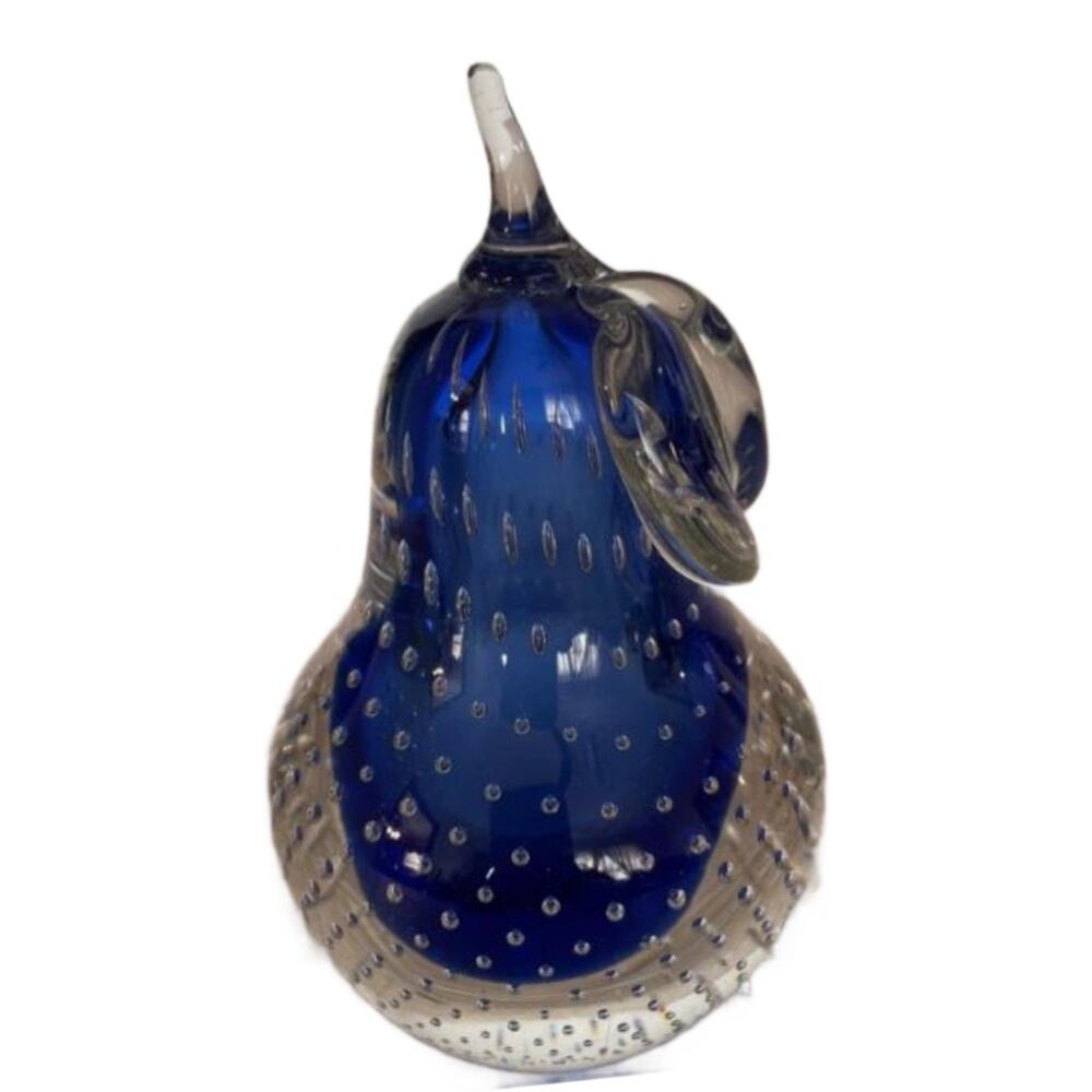 Vintage Cobalt Blue Bullicante ART Glass Pear, 5.5" Tall
